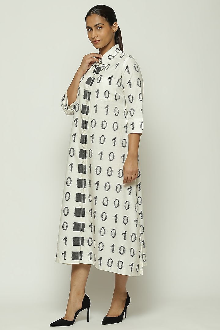 Ivory Silk & Cotton Ikat Cocktail Shirt Dress by Abraham & Thakore at Pernia's Pop Up Shop