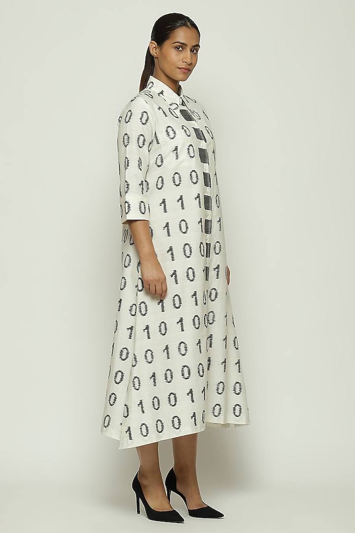 Ivory Silk & Cotton Ikat Cocktail Shirt Dress by Abraham & Thakore at Pernia's Pop Up Shop