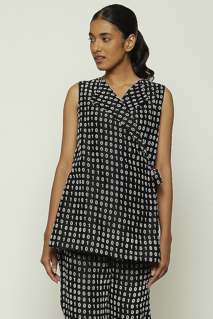 Black Chanderi Wrap Top by Abraham & Thakore at Pernia's Pop Up Shop