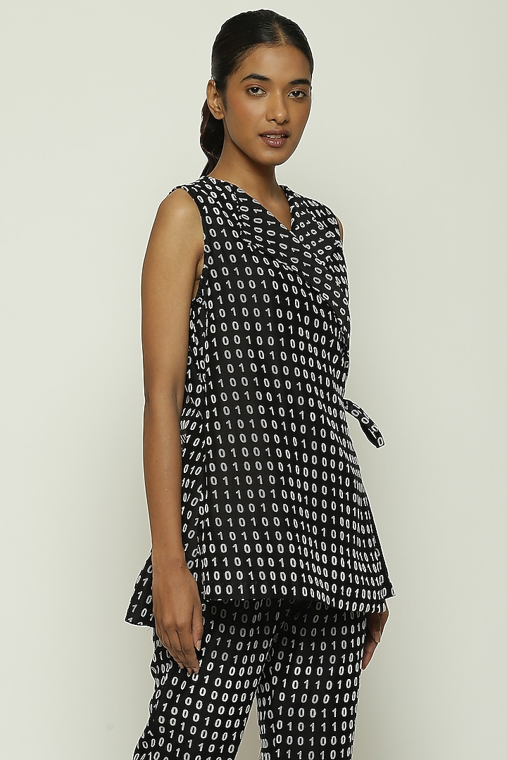 Black Chanderi Wrap Top by Abraham & Thakore at Pernia's Pop Up Shop