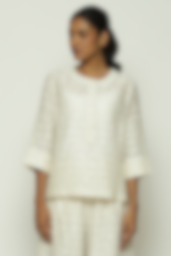 Ivory Handwoven Silk & Cotton Top by Abraham & Thakore at Pernia's Pop Up Shop