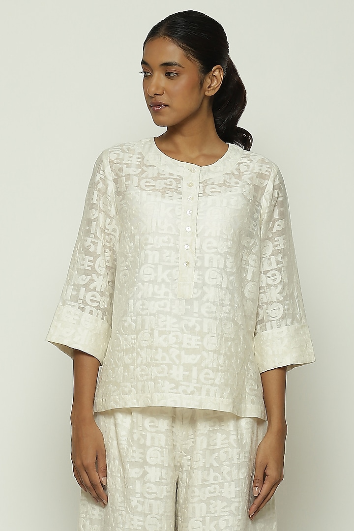 Ivory Handwoven Silk & Cotton Top by Abraham & Thakore at Pernia's Pop Up Shop