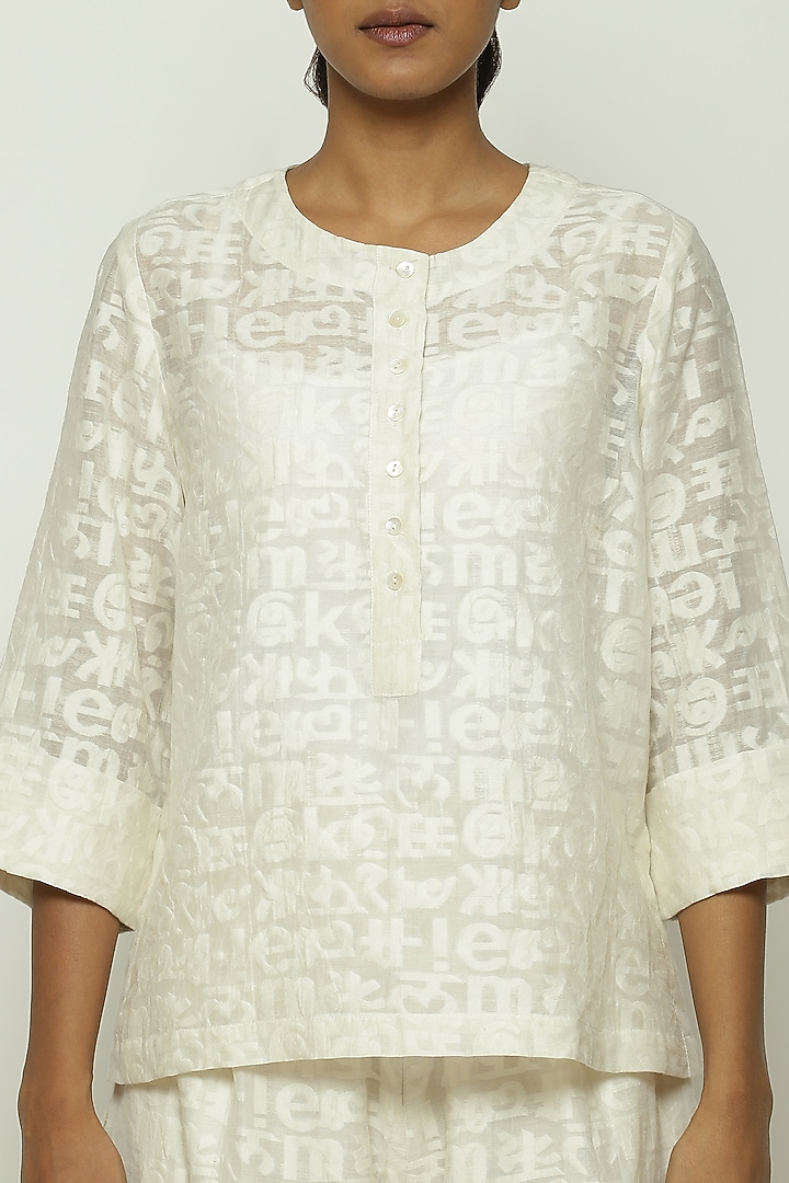 Ivory Handwoven Silk & Cotton Top by Abraham & Thakore at Pernia's Pop Up Shop