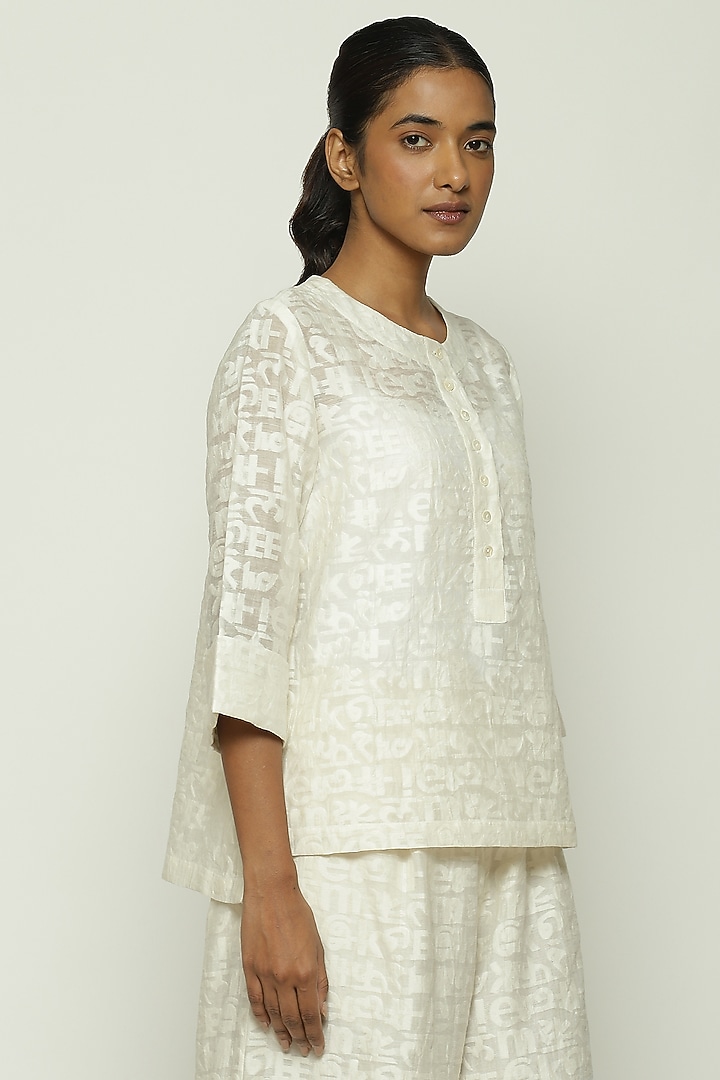 Ivory Handwoven Silk & Cotton Top by Abraham & Thakore at Pernia's Pop Up Shop
