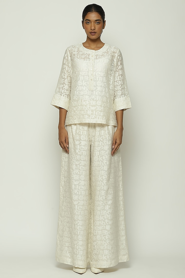 Ivory Handwoven Silk & Cotton Top by Abraham & Thakore at Pernia's Pop Up Shop