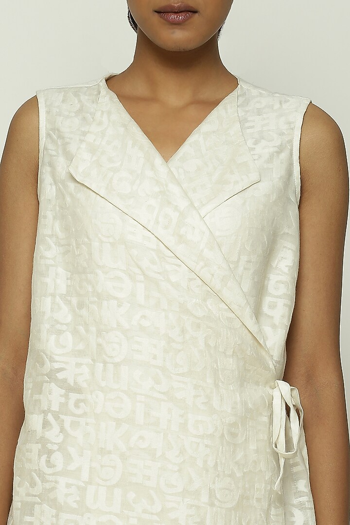Ivory Handwoven Silk & Cotton Cutwork Wrap Top by Abraham & Thakore at Pernia's Pop Up Shop