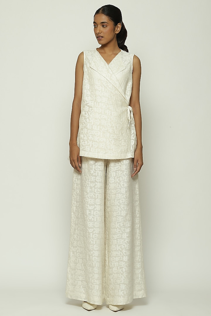 Ivory Handwoven Silk & Cotton Cutwork Wrap Top by Abraham & Thakore at Pernia's Pop Up Shop