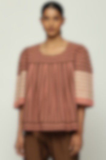 Peach Cotton Cambric Striped Top by Abraham & Thakore at Pernia's Pop Up Shop