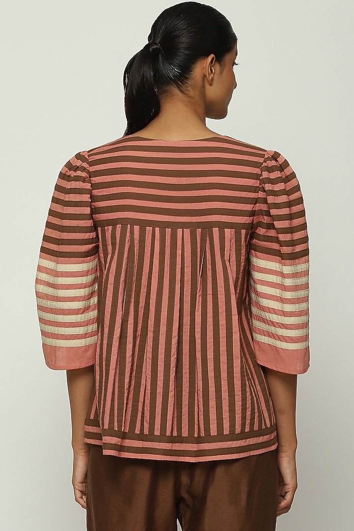 Peach Cotton Cambric Striped Top by Abraham & Thakore at Pernia's Pop Up Shop