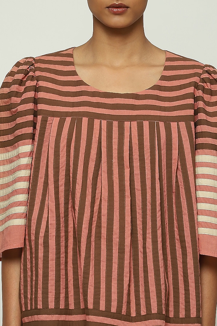 Peach Cotton Cambric Striped Top by Abraham & Thakore at Pernia's Pop Up Shop