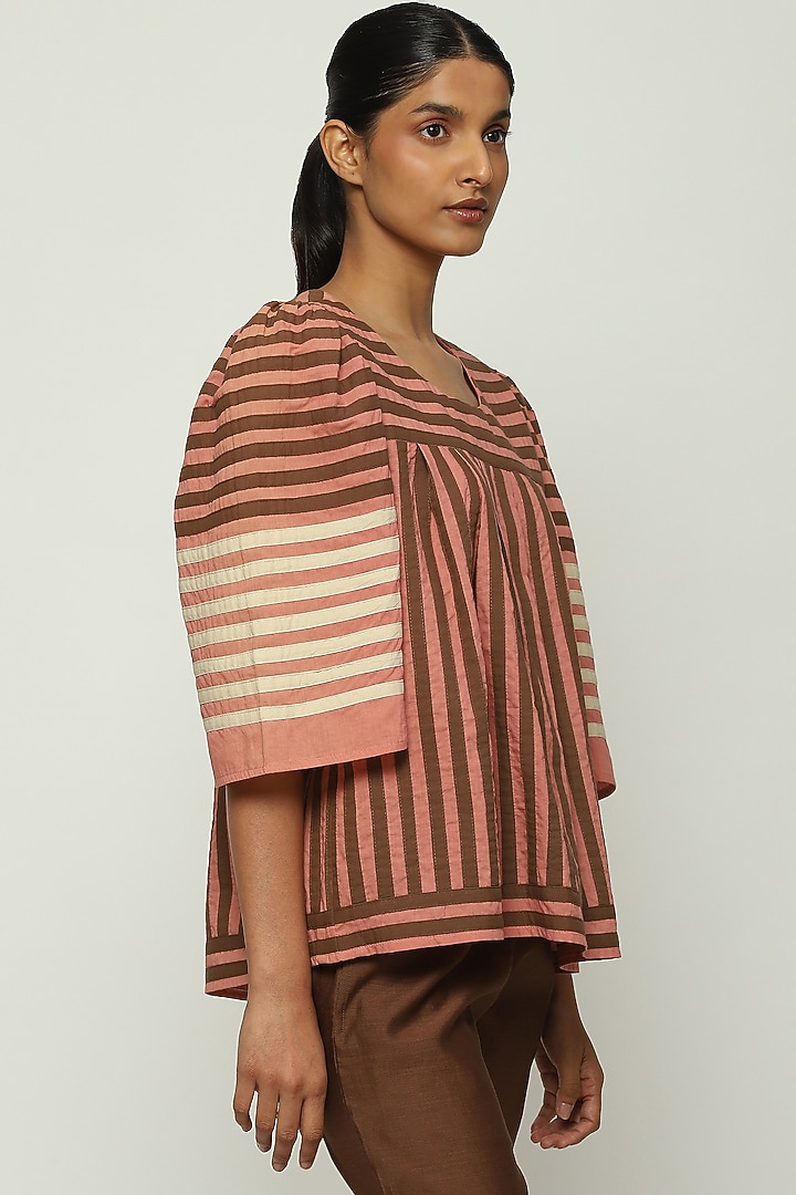Peach Cotton Cambric Striped Top by Abraham & Thakore at Pernia's Pop Up Shop