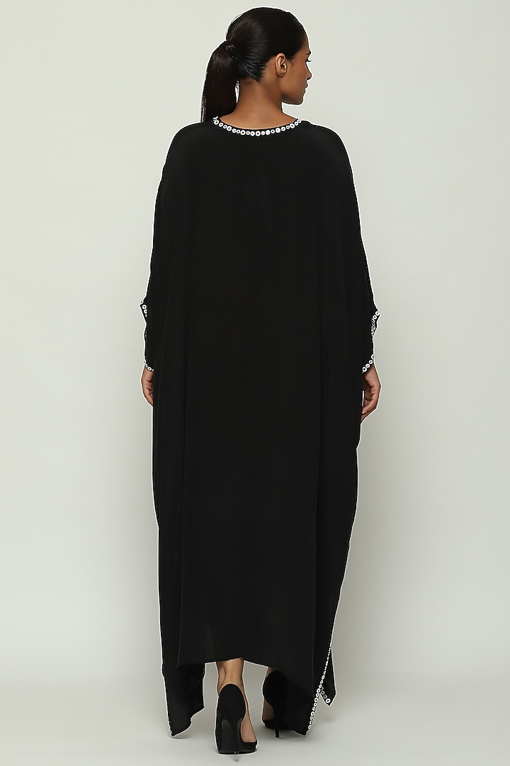 Black Crepe De Chine Hand Adda Embroidered Kaftan by Abraham & Thakore at Pernia's Pop Up Shop