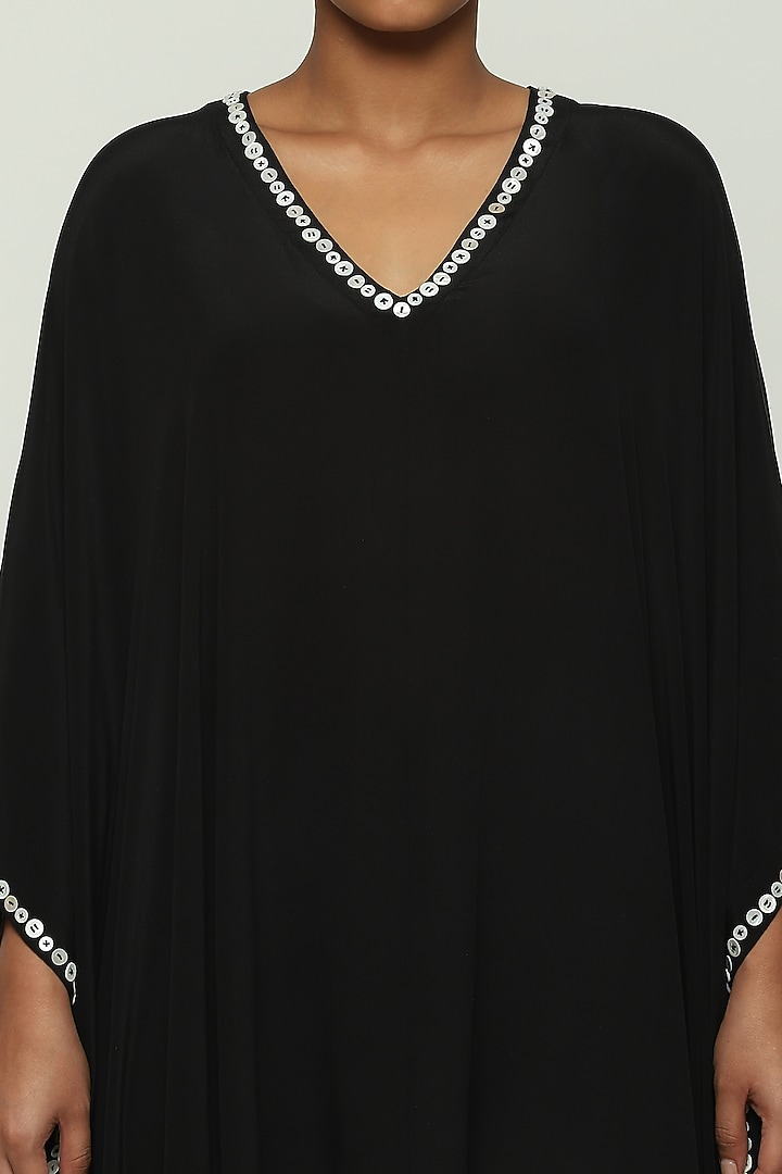 Black Crepe De Chine Hand Adda Embroidered Kaftan by Abraham & Thakore at Pernia's Pop Up Shop