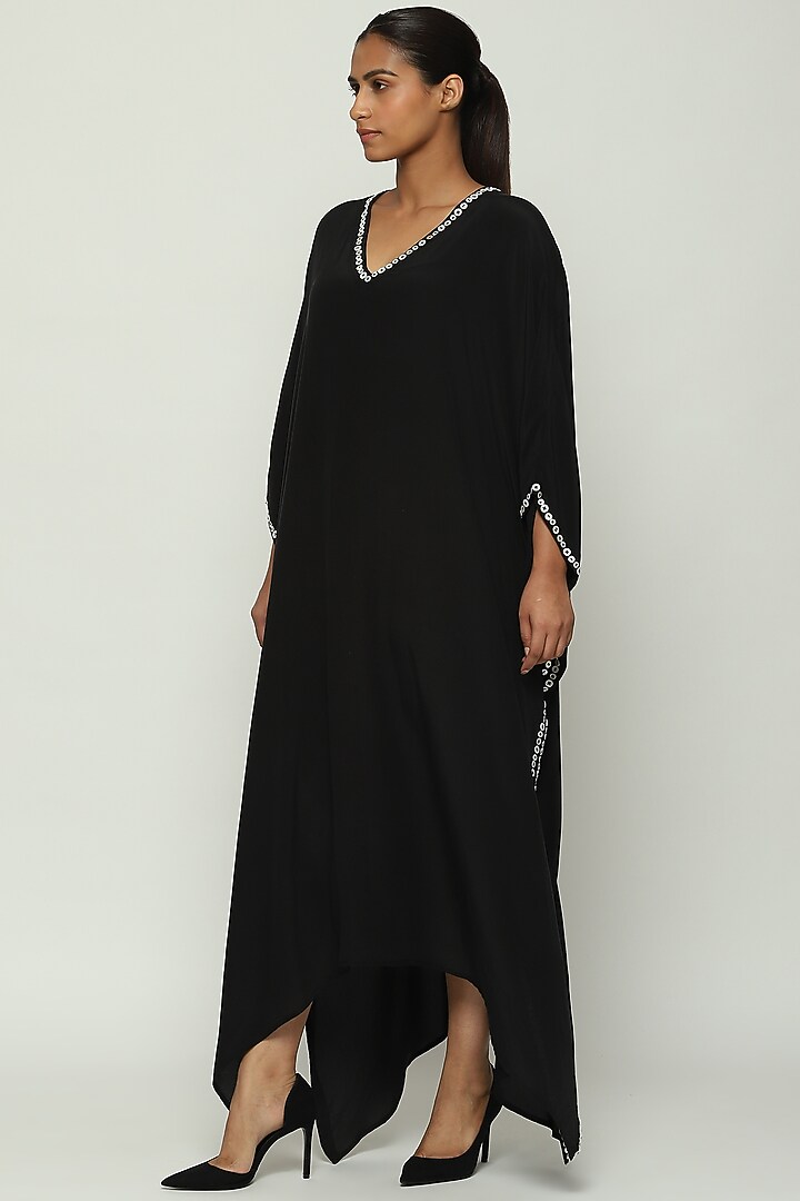 Black Crepe De Chine Hand Adda Embroidered Kaftan by Abraham & Thakore at Pernia's Pop Up Shop