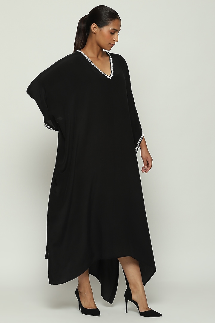 Black Crepe De Chine Hand Adda Embroidered Kaftan by Abraham & Thakore at Pernia's Pop Up Shop