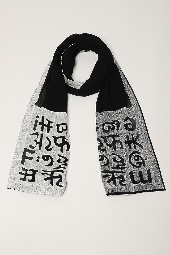 Black Silk Georgette Crewel Embroidered Scarf by Abraham & Thakore at Pernia's Pop Up Shop