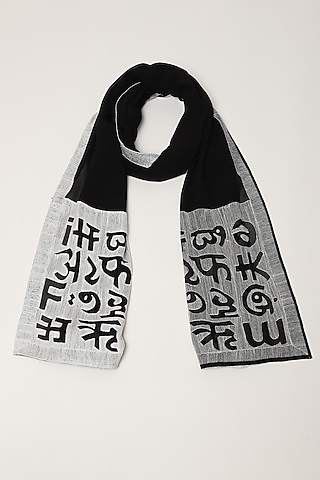 Black Silk Georgette Crewel Embroidered Scarf by Abraham & Thakore