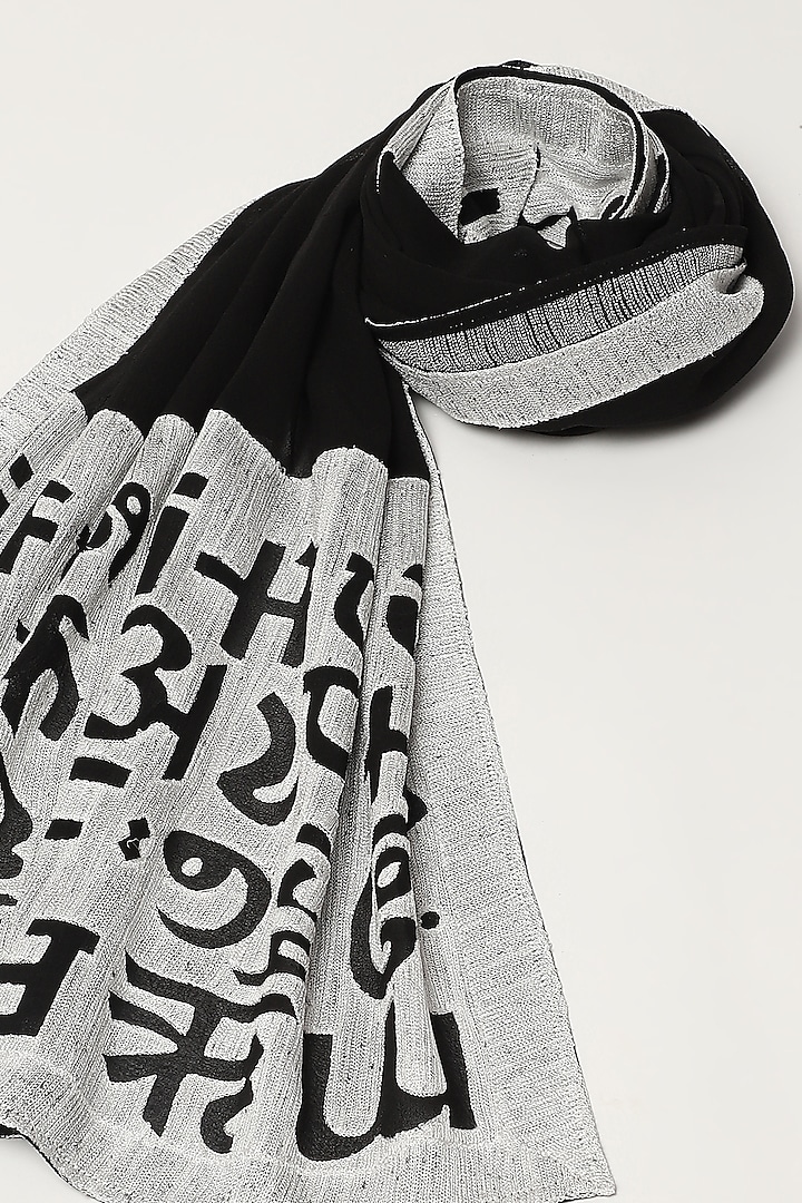 Black Silk Georgette Crewel Embroidered Scarf by Abraham & Thakore at Pernia's Pop Up Shop