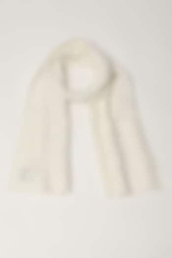 Ivory Silk Georgette Embroidered Woven Scarf by Abraham & Thakore at Pernia's Pop Up Shop