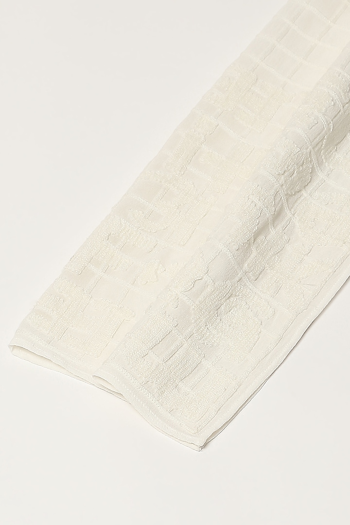 Ivory Silk Georgette Embroidered Woven Scarf by Abraham & Thakore at Pernia's Pop Up Shop