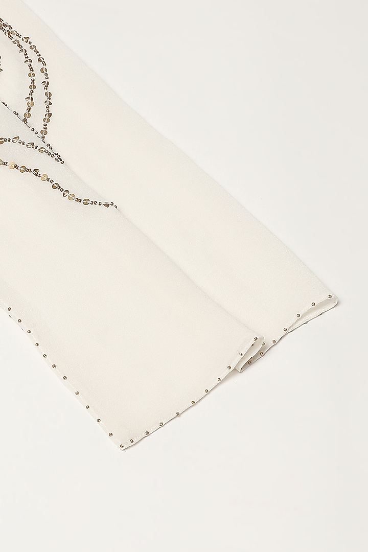 Ivory Silk Georgette Hand Embroidered Scarf by Abraham & Thakore at Pernia's Pop Up Shop
