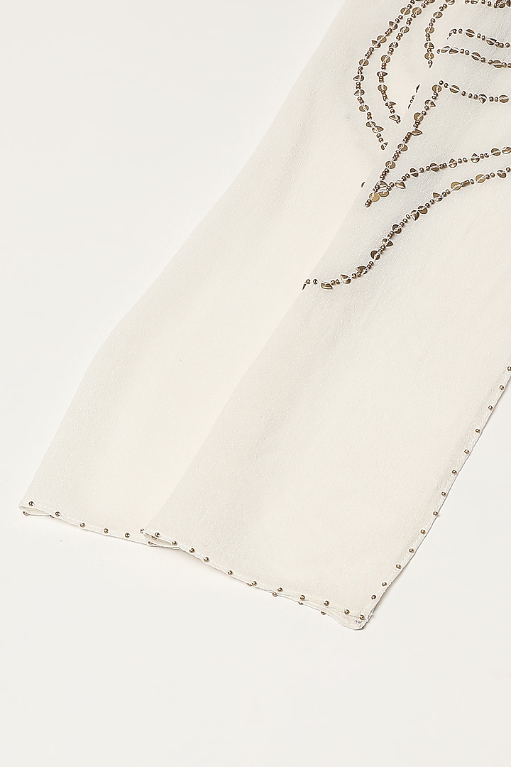Ivory Silk Georgette Hand Embroidered Scarf by Abraham & Thakore at Pernia's Pop Up Shop