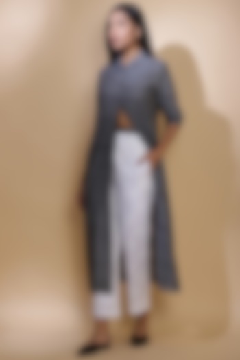 Grey Hand Embroidered Long Jacket by Abraham & Thakore at Pernia's Pop Up Shop