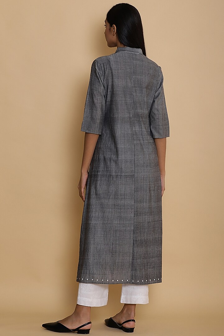 Grey Hand Embroidered Long Jacket by Abraham & Thakore at Pernia's Pop Up Shop