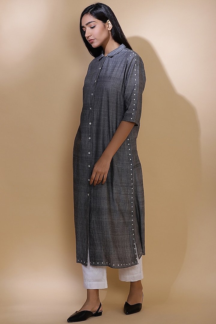 Grey Hand Embroidered Long Jacket by Abraham & Thakore at Pernia's Pop Up Shop