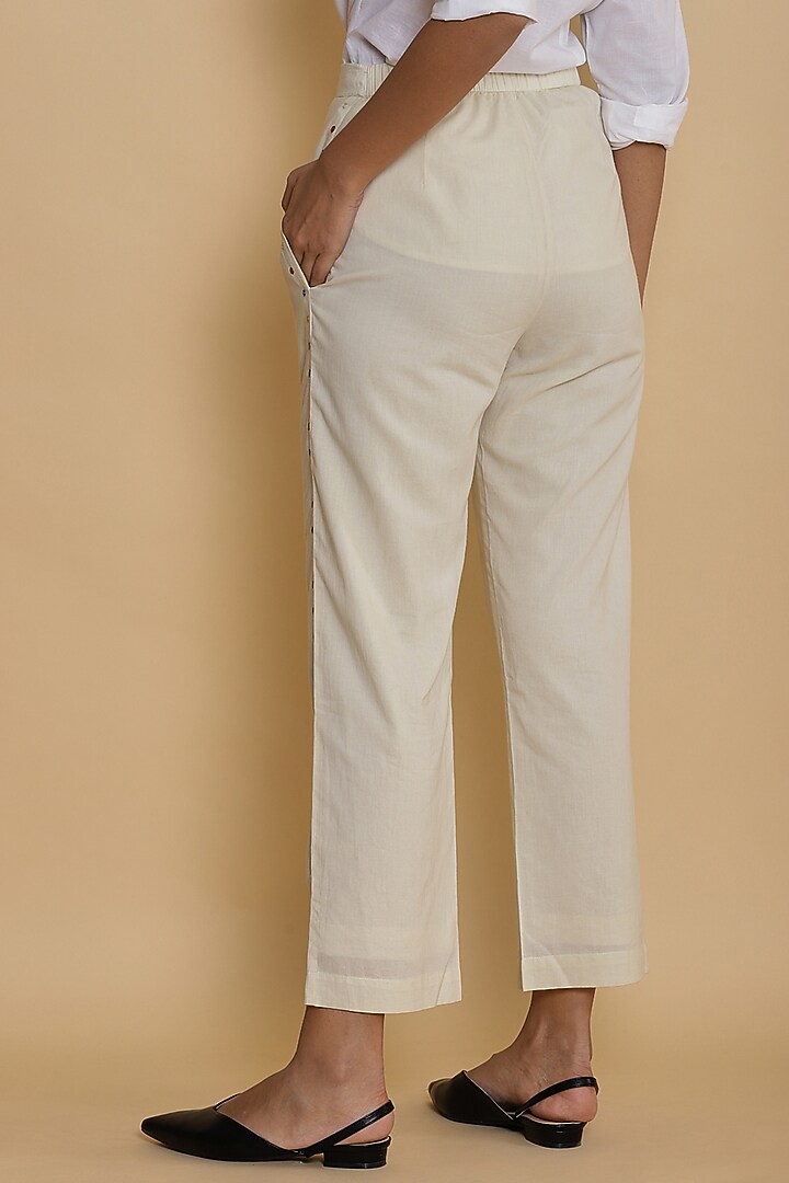Ivory Printed Straight Pants by Abraham & Thakore at Pernia's Pop Up Shop