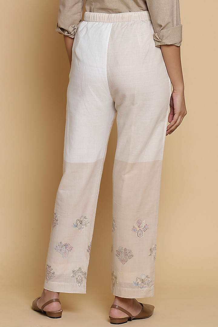 Beige Embroidered Regular Fit Pants by Abraham & Thakore at Pernia's Pop Up Shop