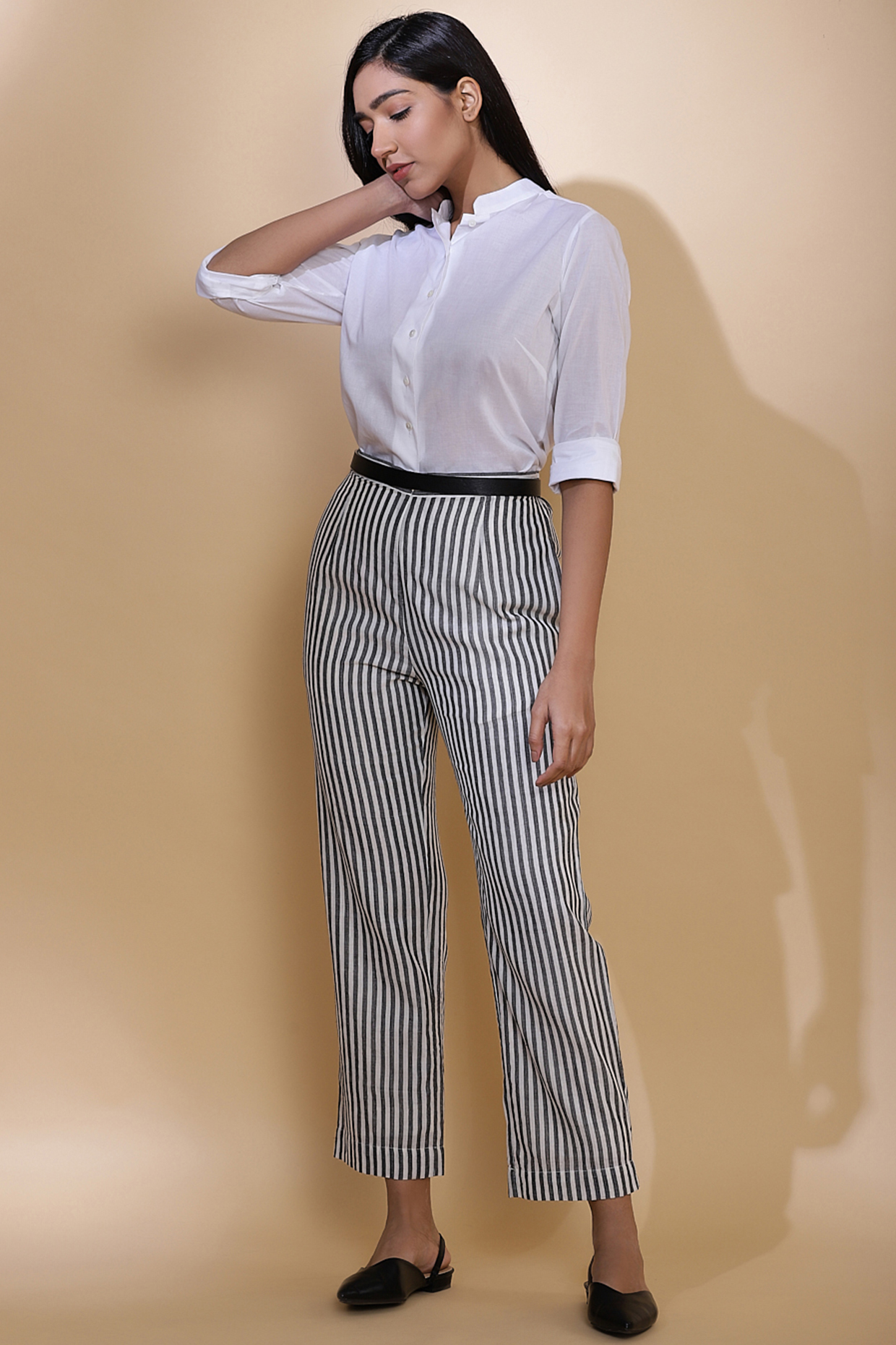 Grey Pants With Stripes by Abraham & Thakore at Pernia's Pop Up Shop