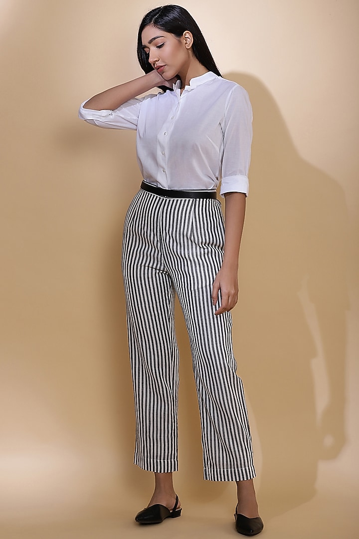 Grey Pants With Stripes by Abraham & Thakore at Pernia's Pop Up Shop