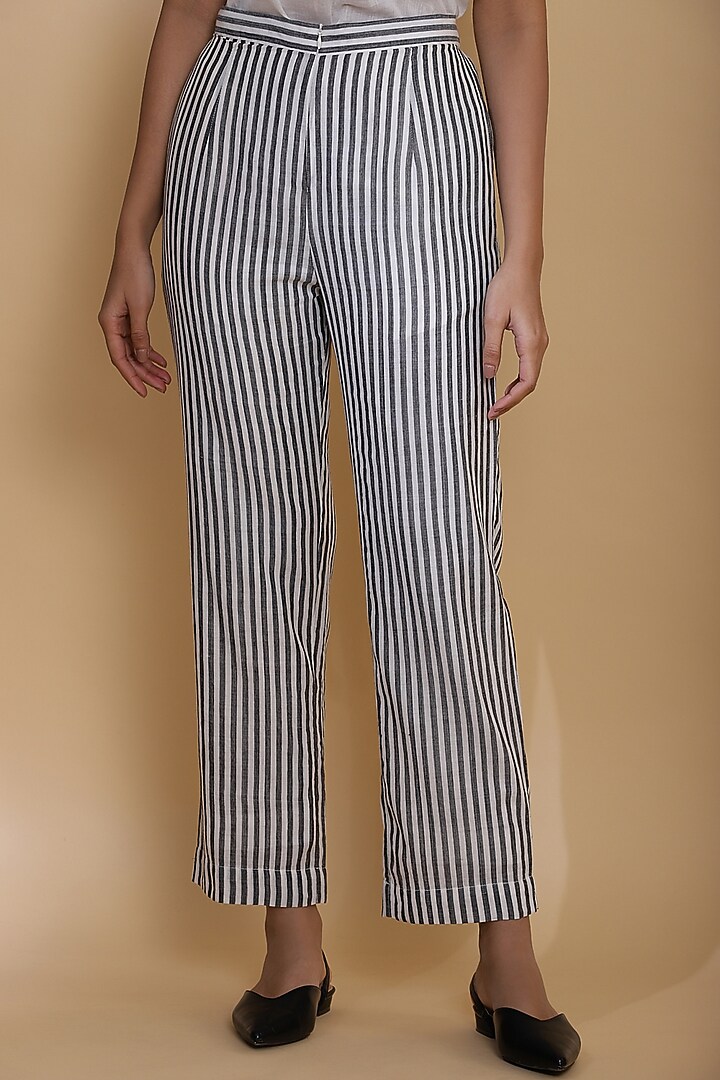 Grey Pants With Stripes by Abraham & Thakore at Pernia's Pop Up Shop