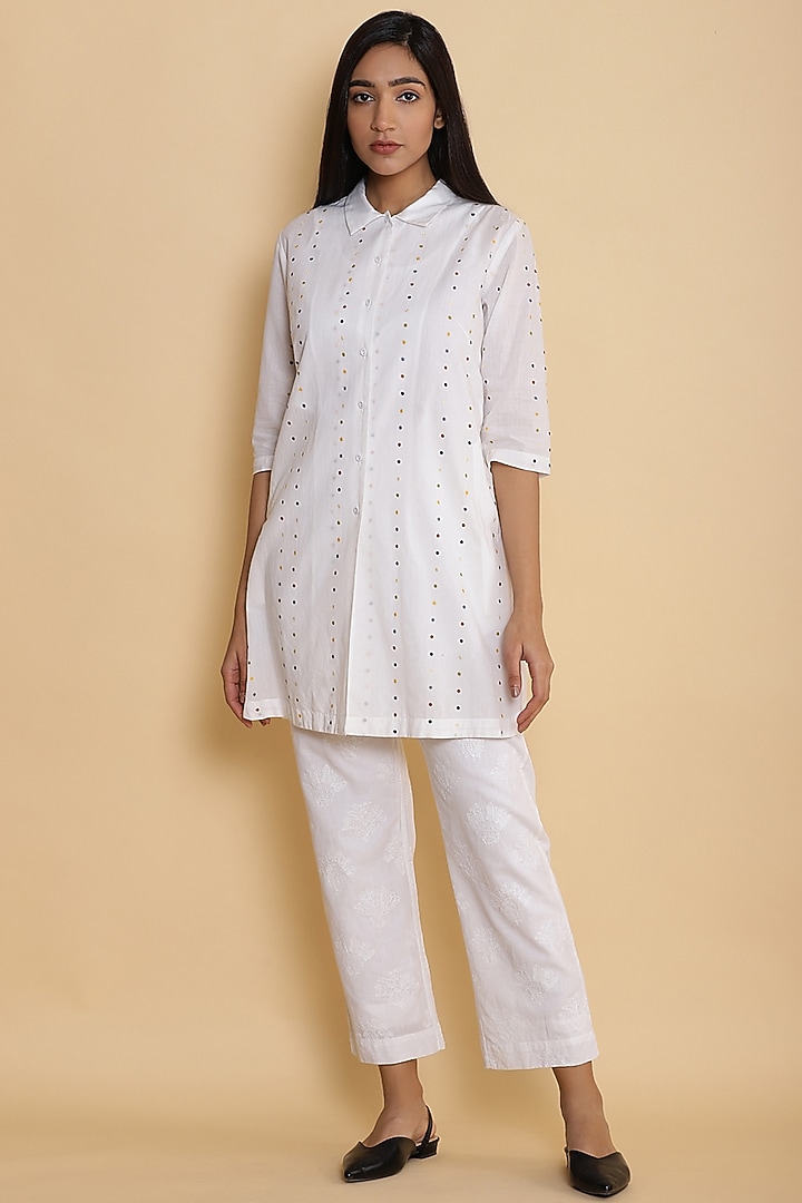 White Shirt With Embroidered Dots by Abraham & Thakore at Pernia's Pop Up Shop