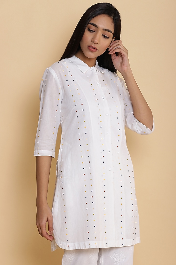 White Shirt With Embroidered Dots by Abraham & Thakore at Pernia's Pop Up Shop