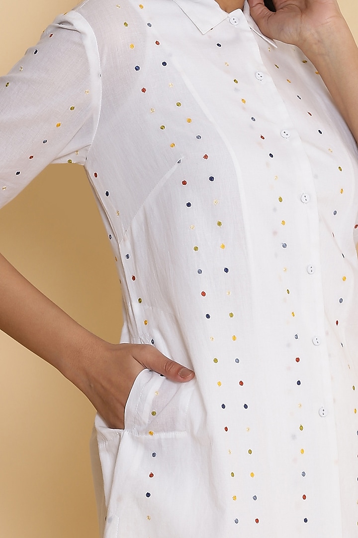 White Shirt With Embroidered Dots by Abraham & Thakore at Pernia's Pop Up Shop