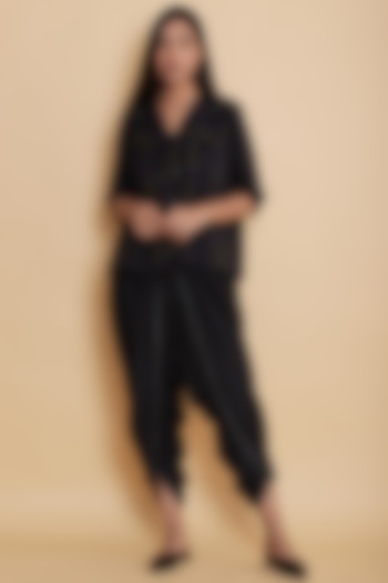 Black Top With Embroidered Dots by Abraham & Thakore at Pernia's Pop Up Shop