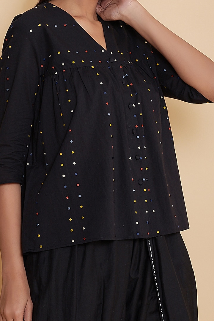 Black Top With Embroidered Dots by Abraham & Thakore at Pernia's Pop Up Shop
