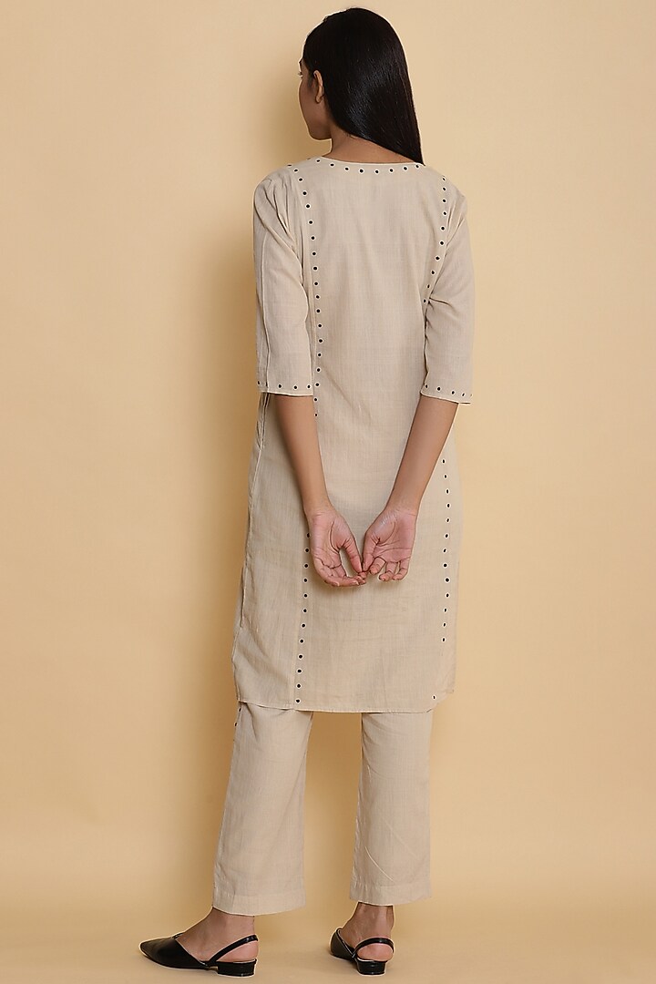 Beige Hand Block Printed Dress by Abraham & Thakore at Pernia's Pop Up Shop