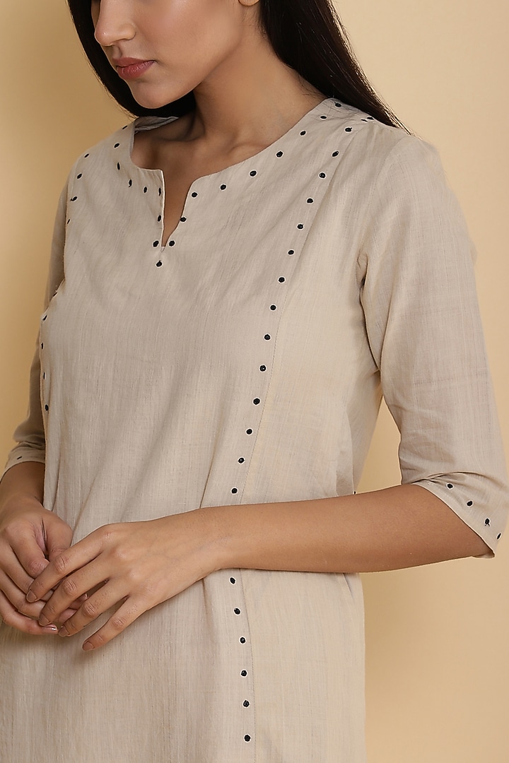 Beige Hand Block Printed Dress by Abraham & Thakore at Pernia's Pop Up Shop