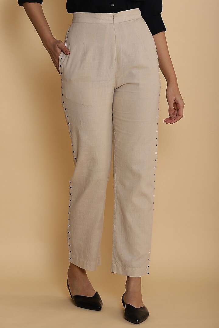 Beige Hand Block Printed Pants by Abraham & Thakore at Pernia's Pop Up Shop