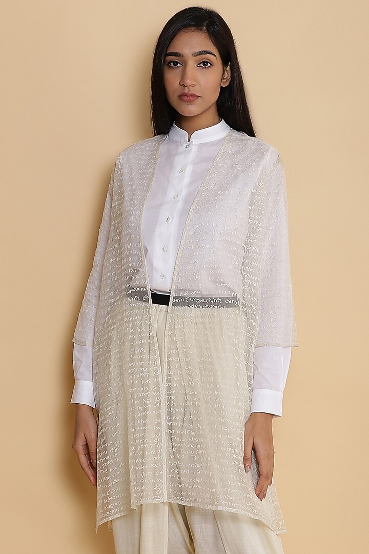 Ivory Embroidered Kimono Jacket by Abraham & Thakore at Pernia's Pop Up Shop