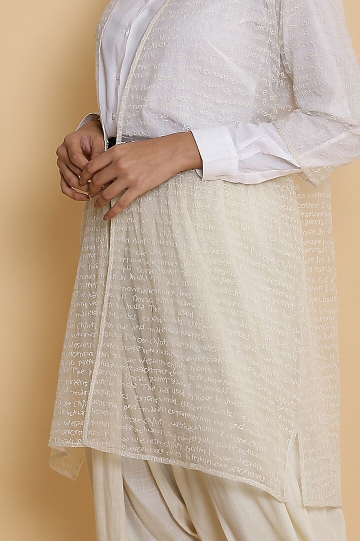Ivory Embroidered Kimono Jacket by Abraham & Thakore at Pernia's Pop Up Shop
