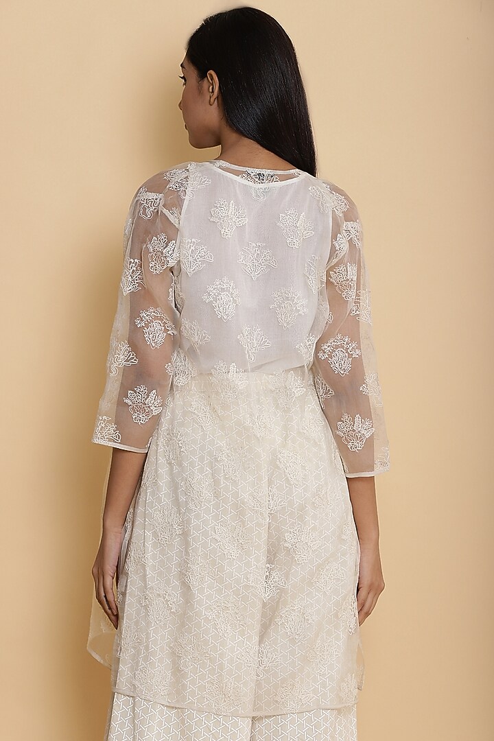 Ivory Jacket With Floral Embroidery by Abraham & Thakore at Pernia's Pop Up Shop