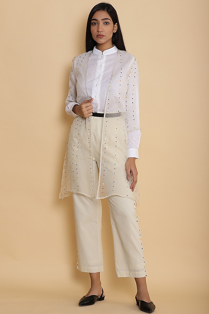 Ivory Jacket With Embroidered Dots by Abraham & Thakore