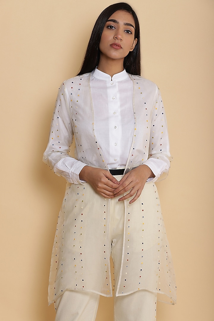 Ivory Jacket With Embroidered Dots by Abraham & Thakore at Pernia's Pop Up Shop