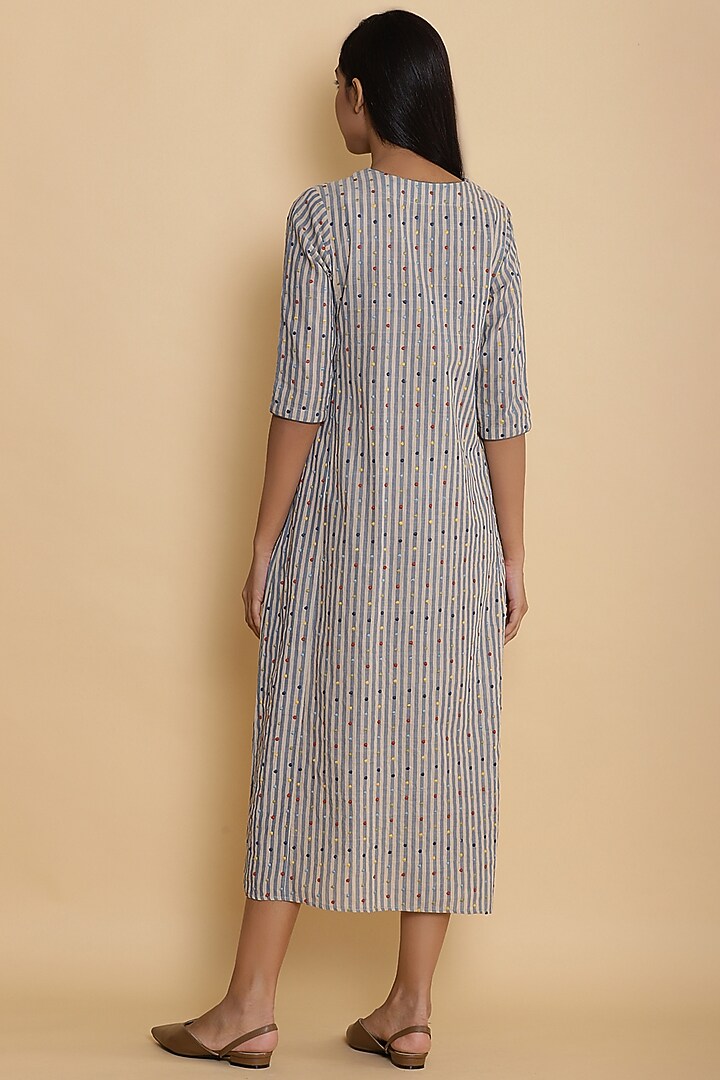 Blue Kurta With Stripes by Abraham & Thakore at Pernia's Pop Up Shop