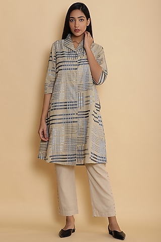 Beige Embroidered Shirt Jacket by Abraham & Thakore