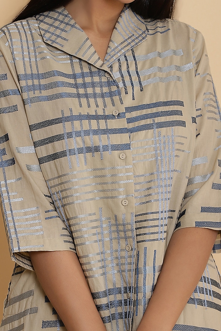 Beige Embroidered Shirt Jacket by Abraham & Thakore at Pernia's Pop Up Shop